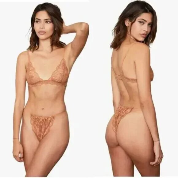 NWT $88 HAH 2-PC SET Got Ur Back Bra & Chase Me Down Panty Brown Sugar Nude XS - Picture 5 of 11